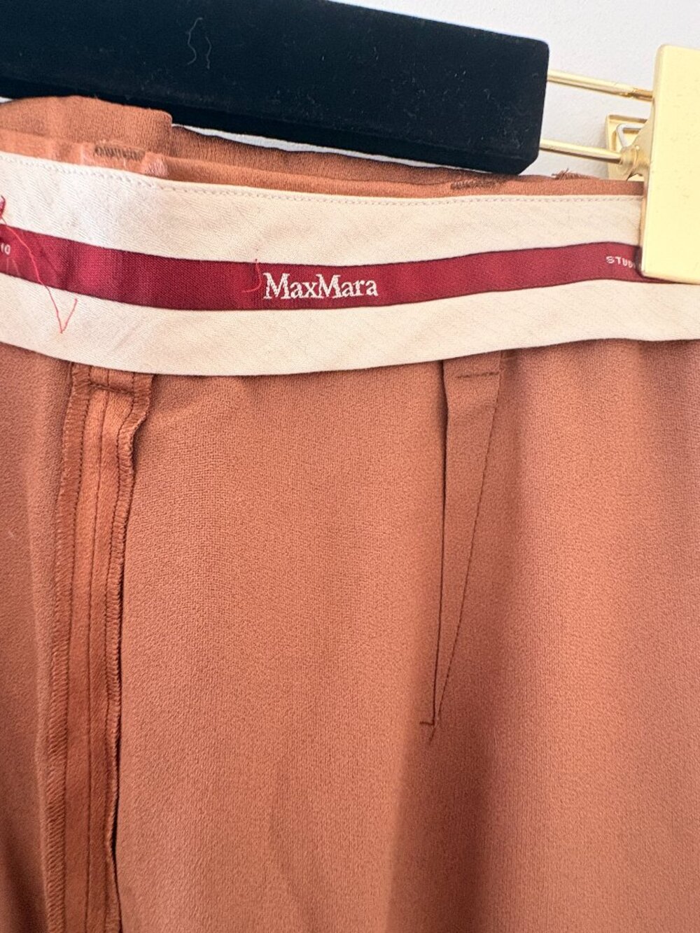 Max Mara Studio Rust Brown Wide Leg Pleated Trousers Pants